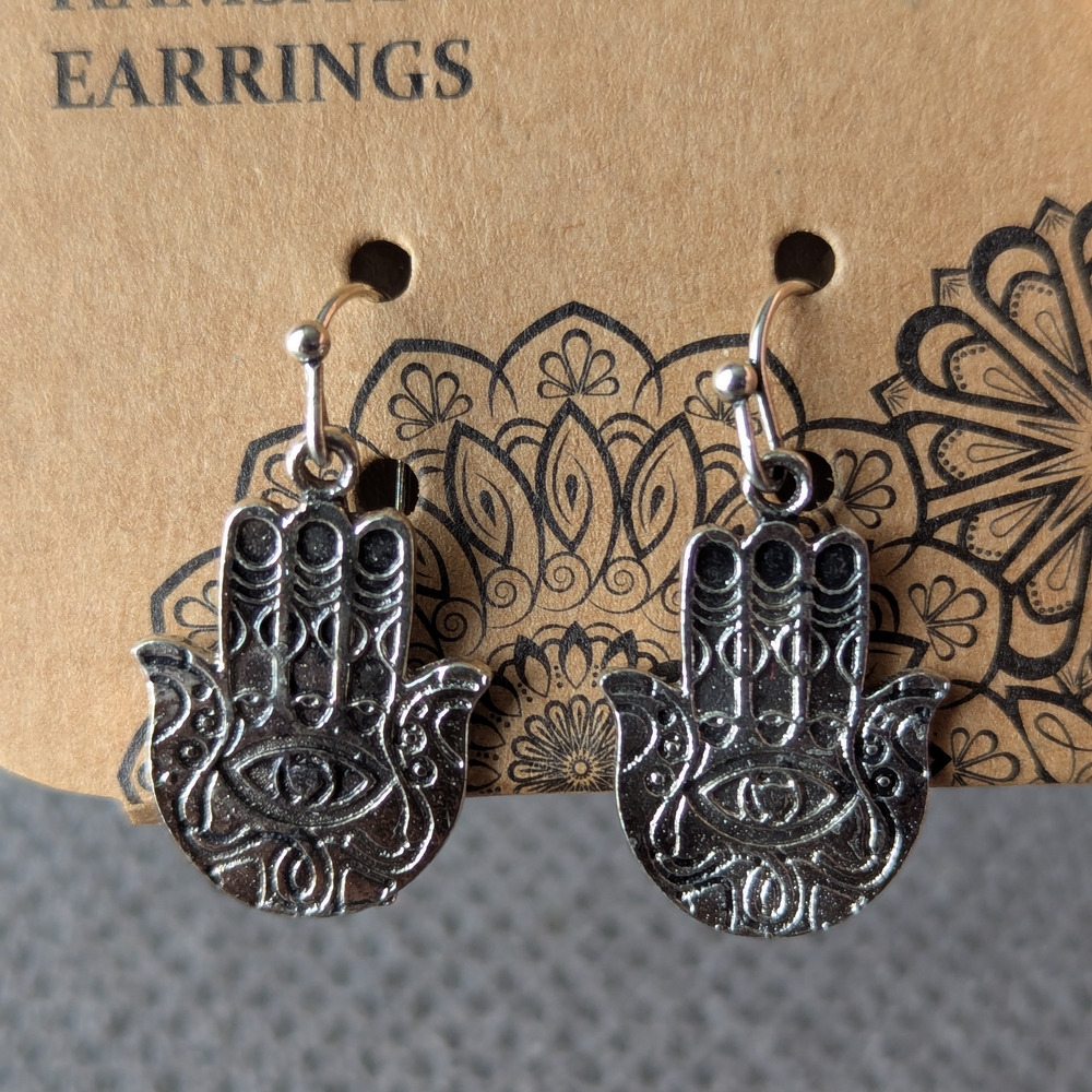 Silver Hamsa Hand Earrings 🪬